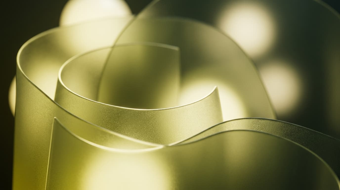 Soft geometric forms with amber light through glass
